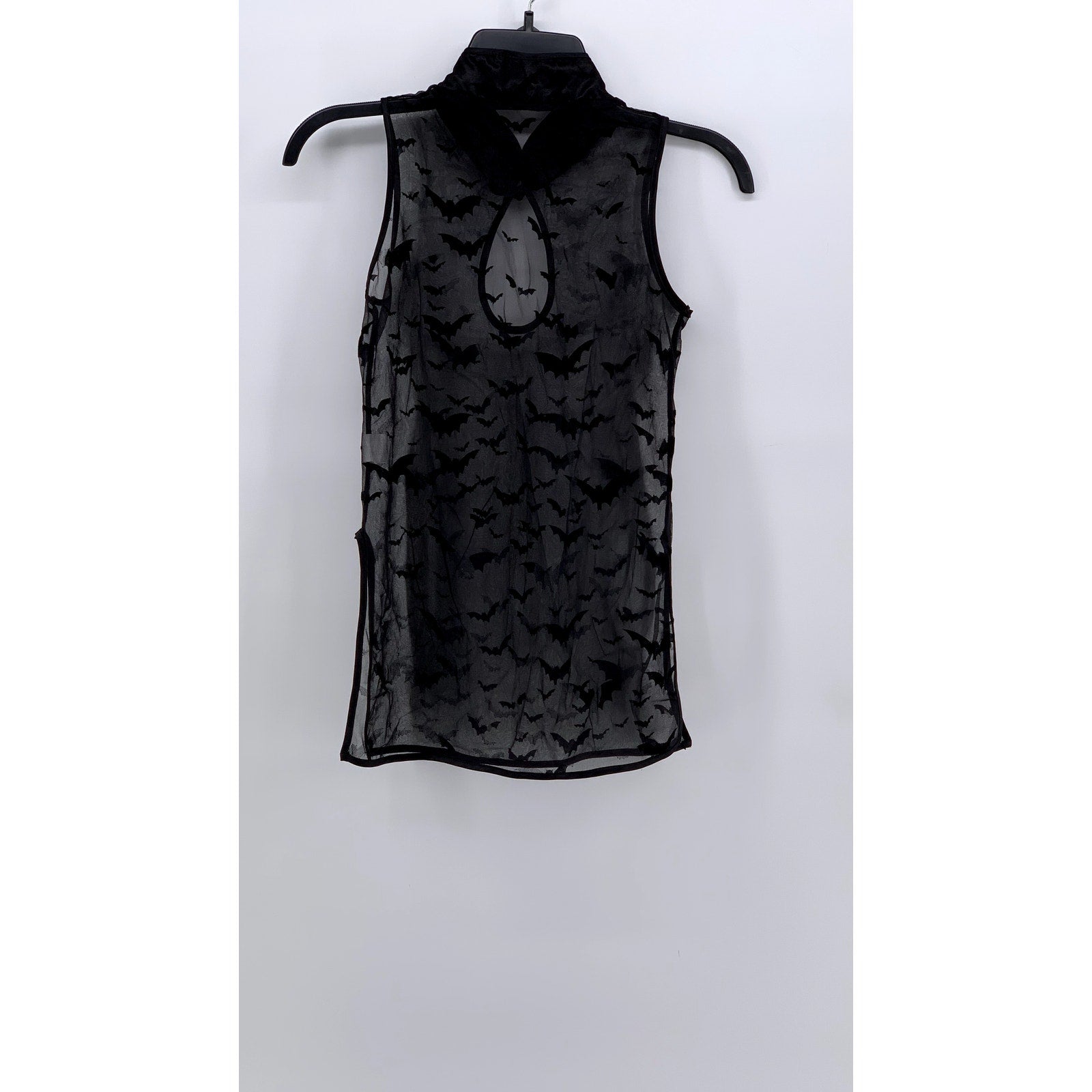 UNBRANDED Women's Black Sheer Bat Print Mock-Neck Sleeveless Top SZ OS