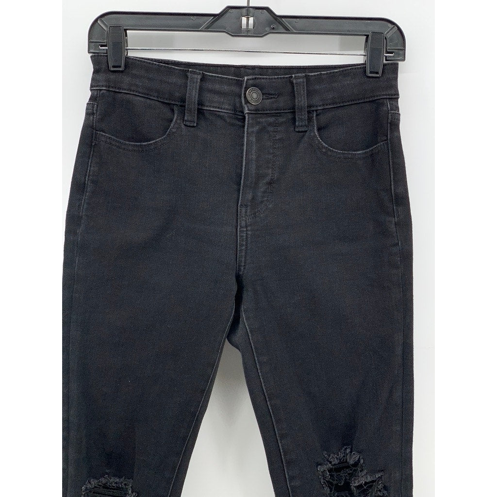 AMERICAN EAGLE OUTFITTERS Women's Black Frayed Skinny The Dream Jeans SZ 2
