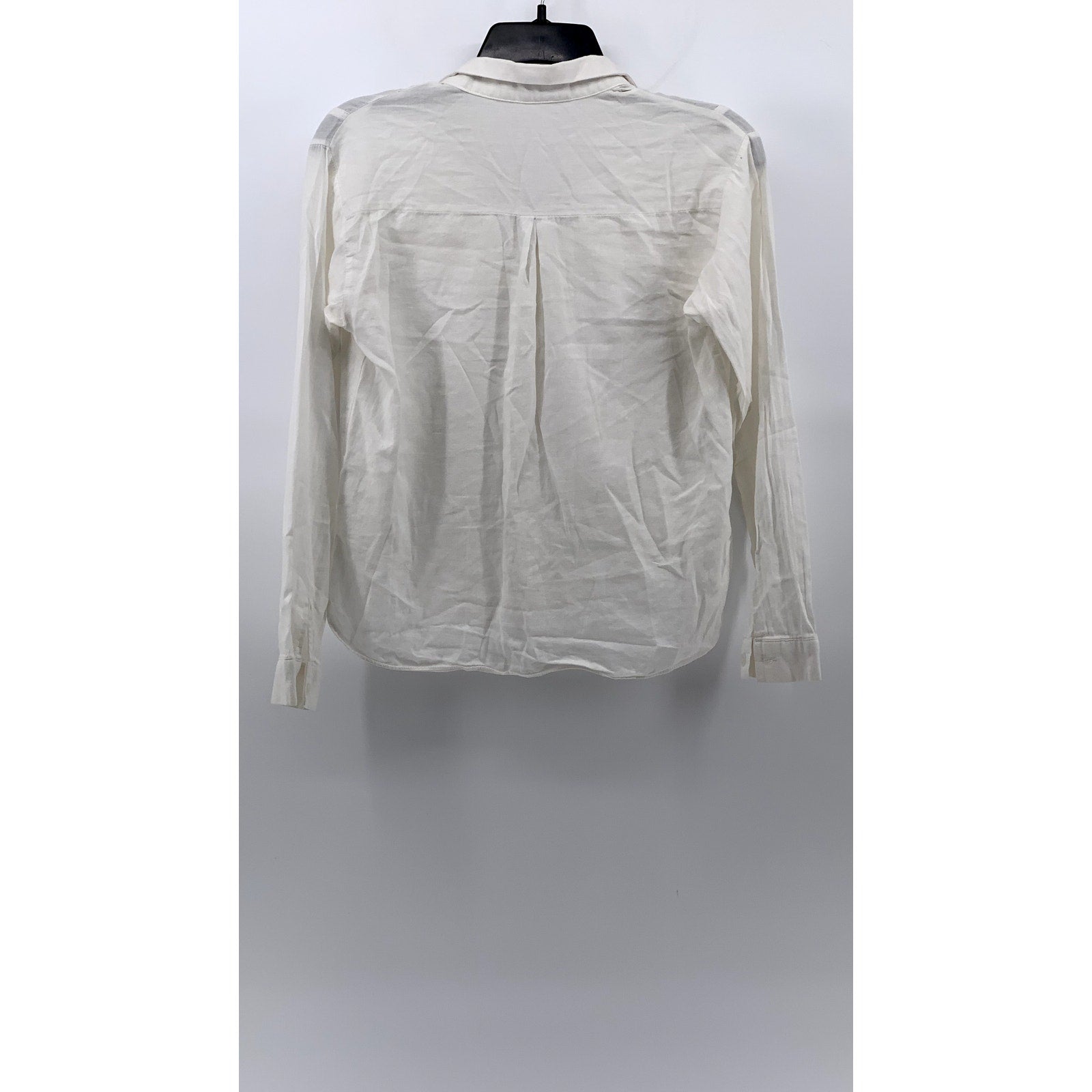 DOUGIE Women's White Button-Up Long Sleeve Round-Hem Pocket Top SZ S
