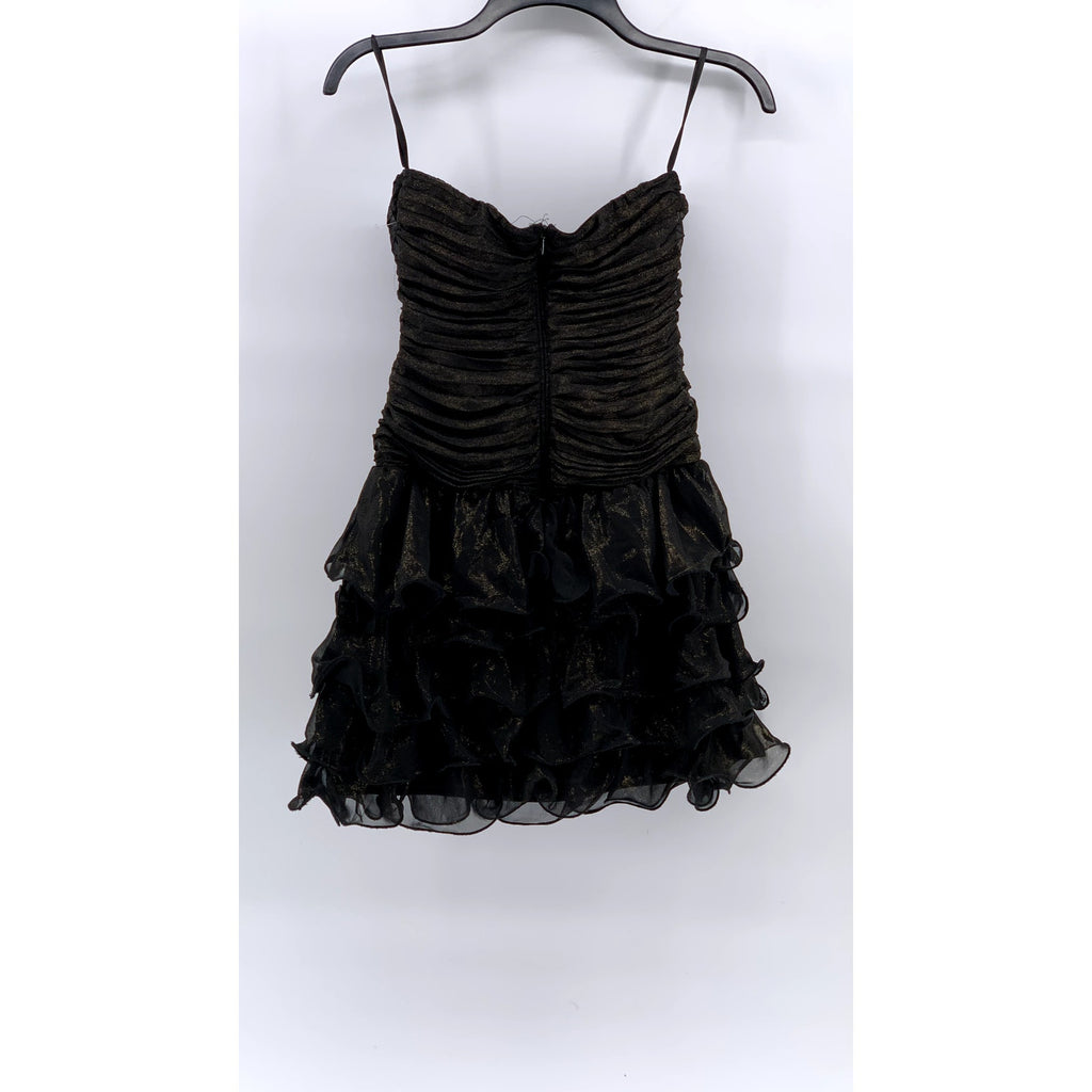 AS U WISH Juniors' Black Sweetheart Ruched Ruffle Strapless Mini Dress SZ 1