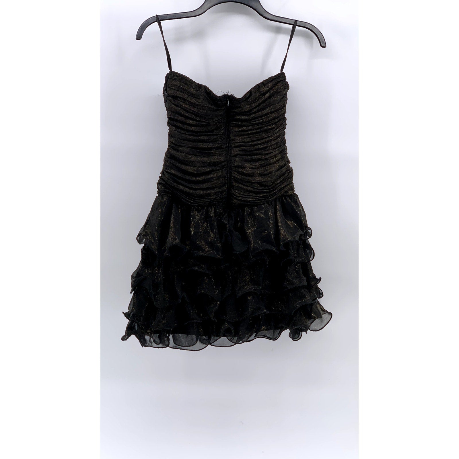 AS U WISH Juniors' Black Sweetheart Ruched Ruffle Strapless Mini Dress SZ 1