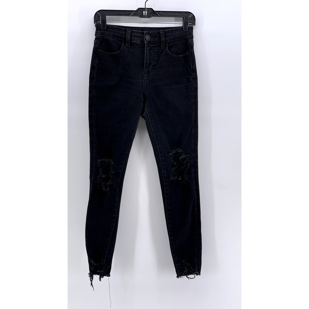 AMERICAN EAGLE OUTFITTERS Women's Black Frayed Skinny The Dream Jeans SZ 2