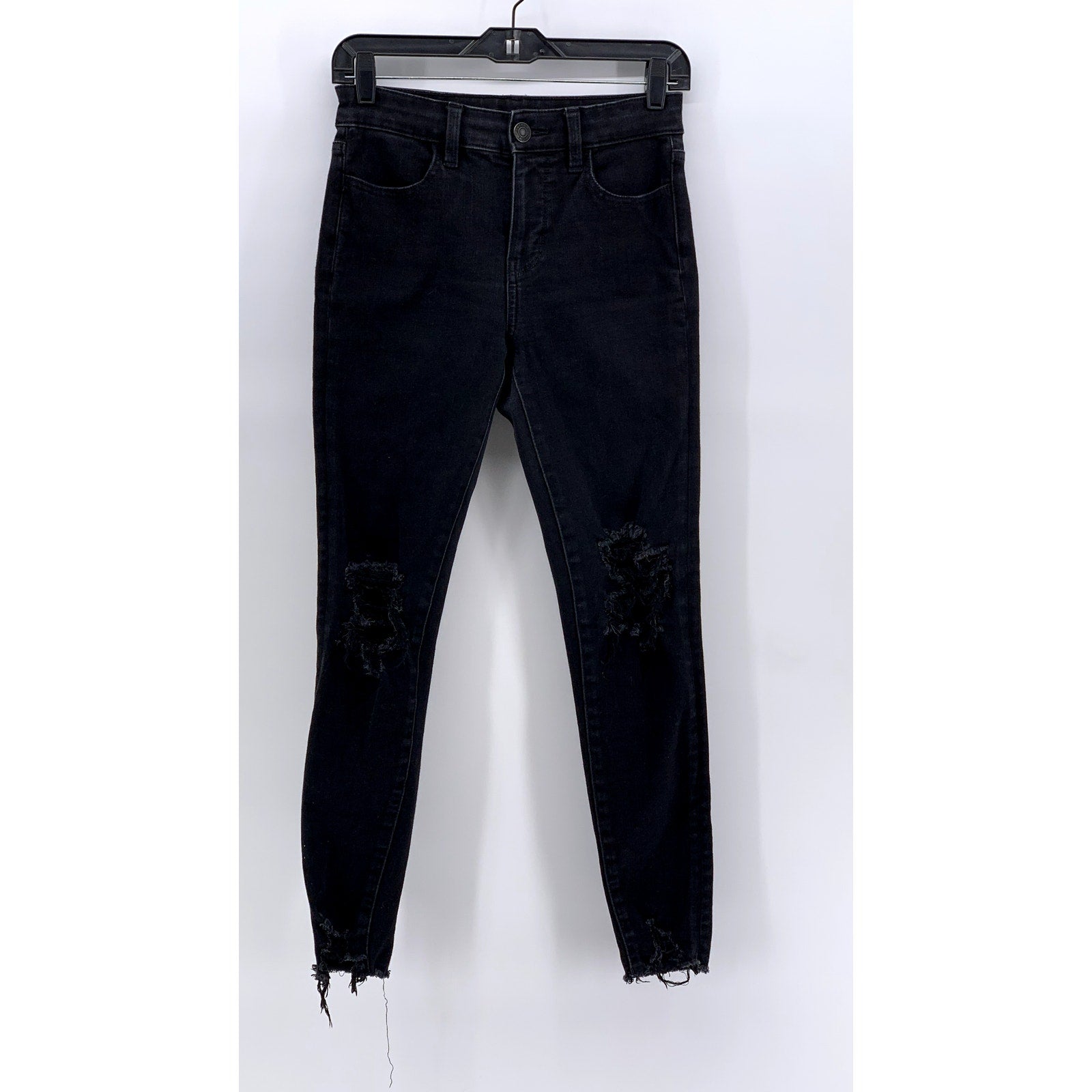 AMERICAN EAGLE OUTFITTERS Women's Black Frayed Skinny The Dream Jeans SZ 2