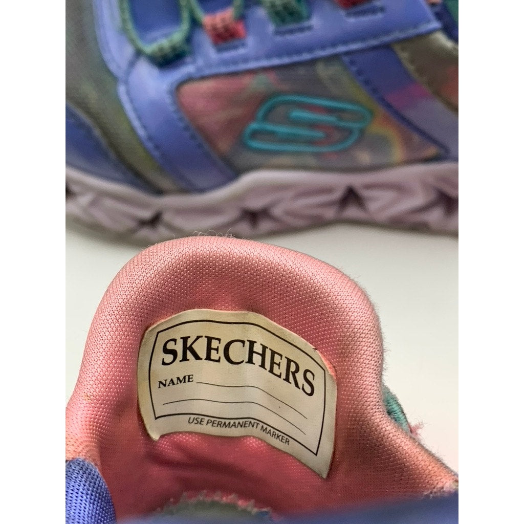 SKETCHERS Girls' Purple Galaxy Lights Tie-Dye Takeoff Light Up Sneakers SZ 11