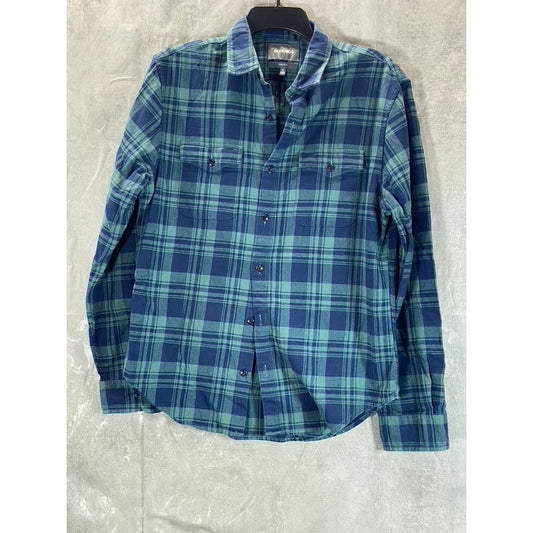 BONOBOS Men's Blue Plaid Standard-Fit Button-Up Long Sleeve Shirt SZ M