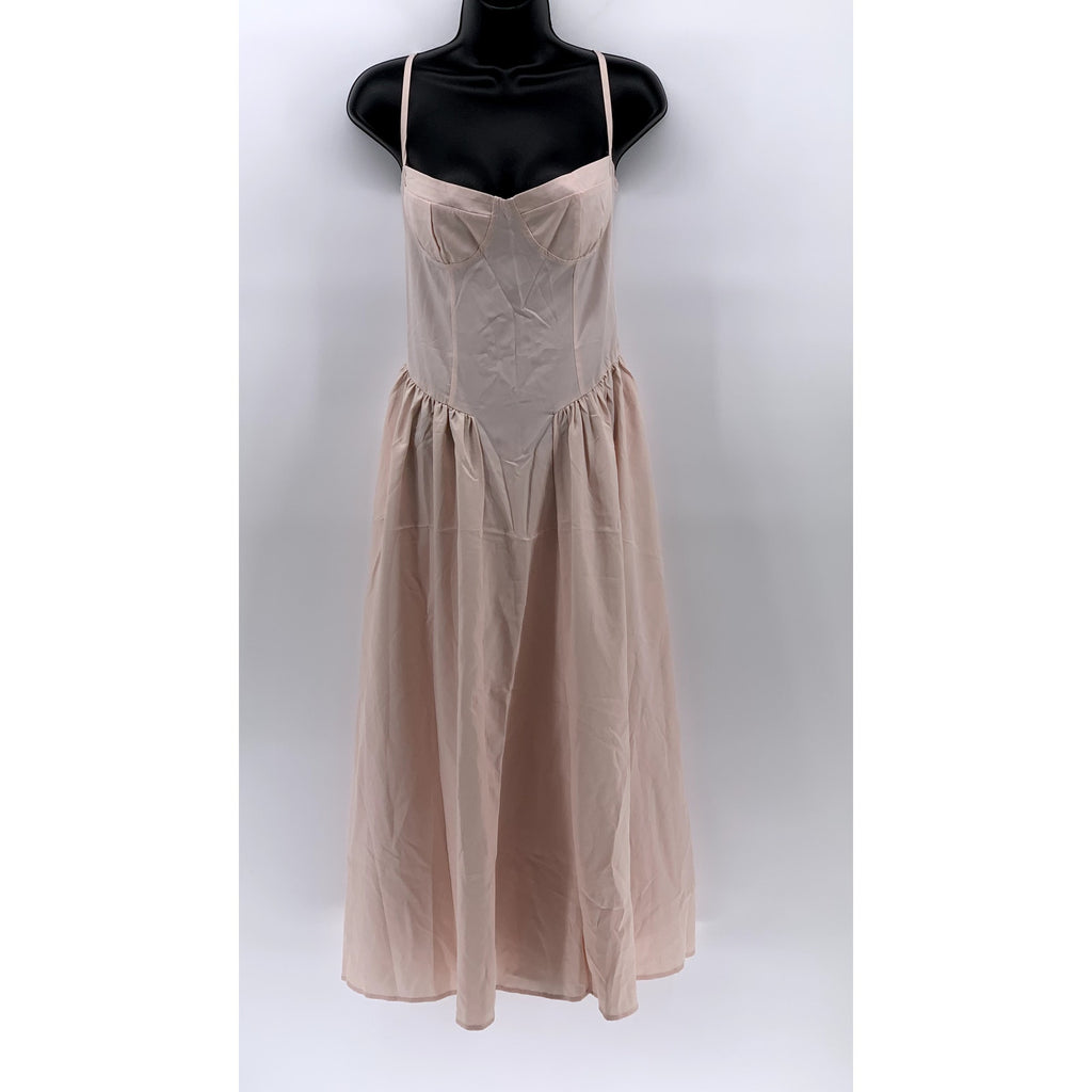UNBRANDED Women's Light Pink Solid Fit & Flare Spaghetti Strap Midi Dress SZ S