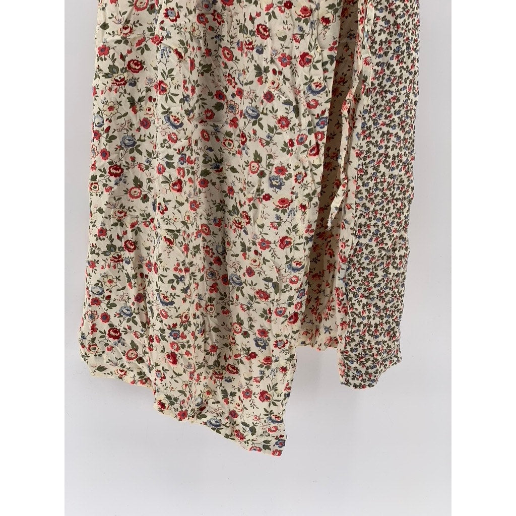 PEPE JEANS LONDON Women's Vintage Beige Floral Print V-Neck Wrap Mini Dress SZ S
