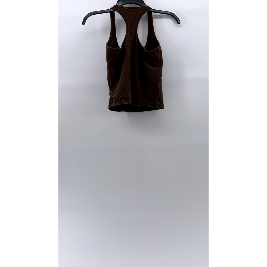 UNBRANDED Women's Brown Solid Scoop-Neck Racerback Sleeveless Casual Tank SZ S