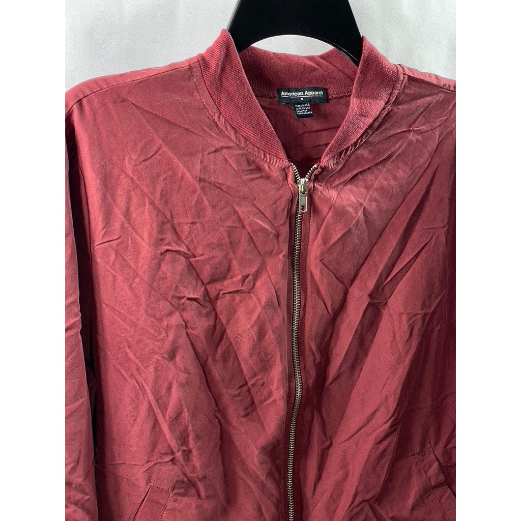 AMERICAN APPAREL Women's Burgundy-Red Zip-Up Bomber Jacket SZ M