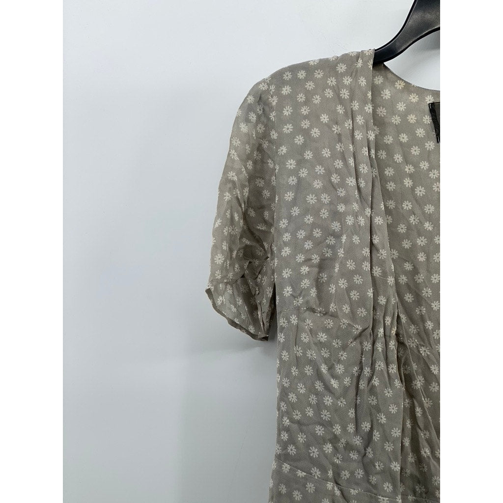 REFORMATION Women's Gray Daisy Floral V-neck Short Sleeve Wrap Mini Dress SZ 4