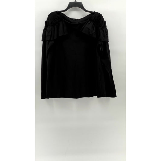 COS Women's Black Boatneck Ruffle-Shoulder Long Sleeve Blouse SZ M