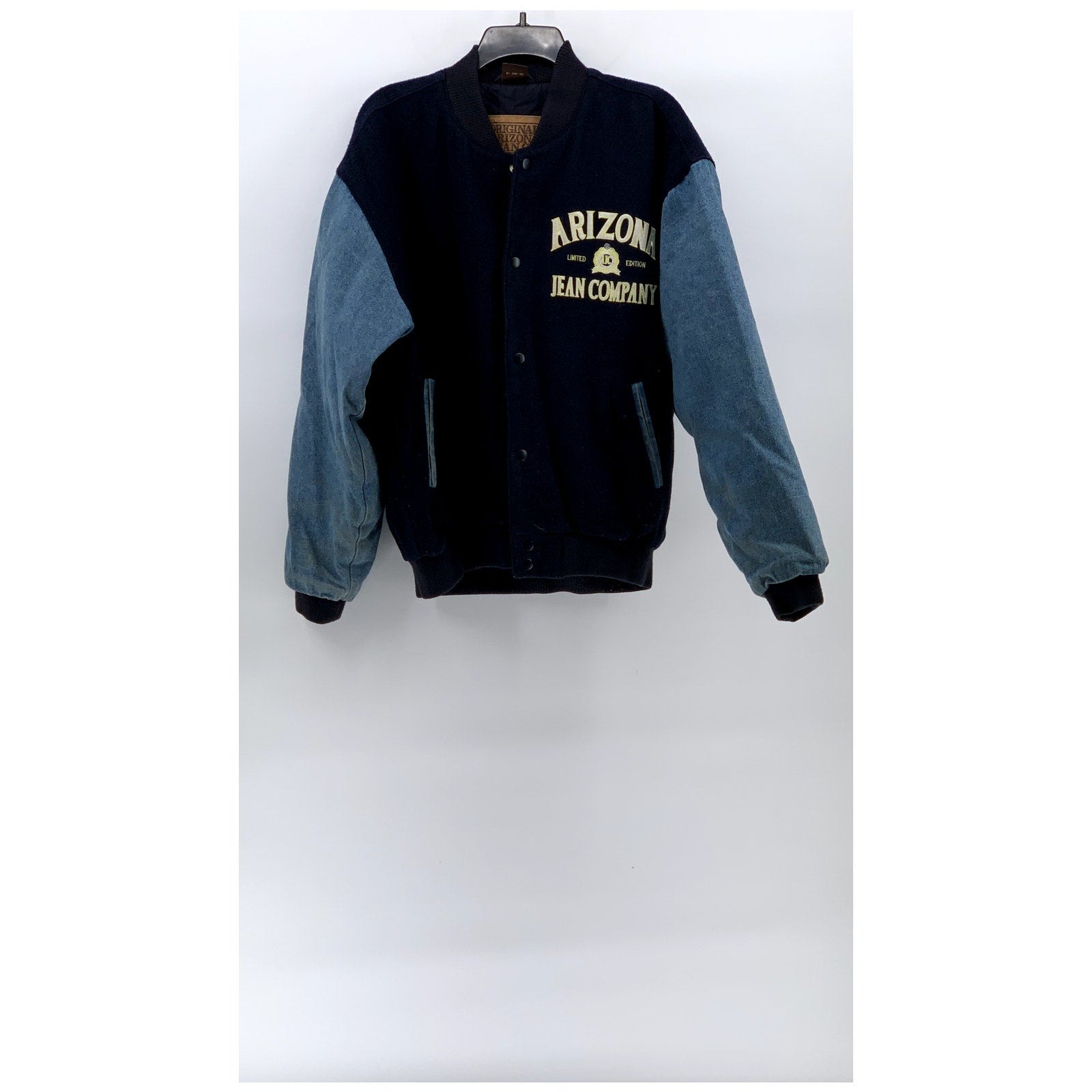 ARIZONA JEAN COMPANY Men's Blue-Navy Vintage 90's Button-Up Varsity Jacket SZ M