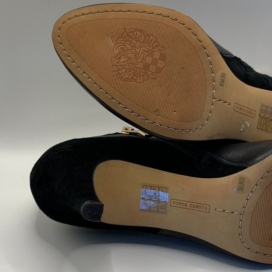 VINCE CAMUTO Women's Black Leather Velino Almond-Toe Side-Zipper Booties SZ 8.5