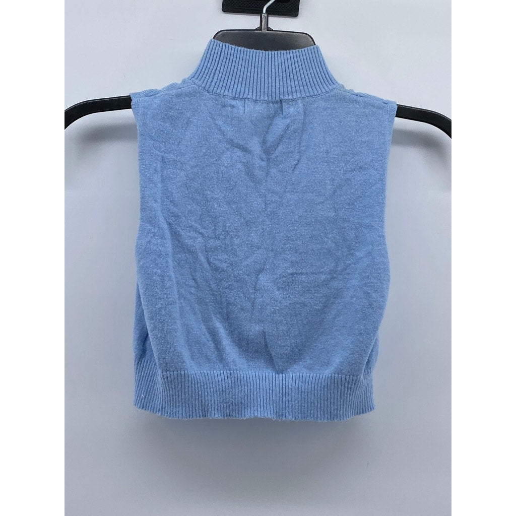 PRETTYLITTLETHING Women's Light Blue Knit Mock-Neck Cropped Sweater Top SZ S