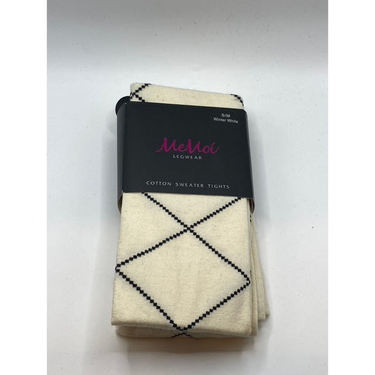 MEMOI Women's Winter White-Black Diamond Cotton Sweater Pull-On Tights SZ OS