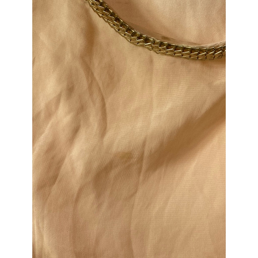 DOUBLE ZERO Women’s Beige Embellished Trim Sheer Scoop-Neck Hi-Low Dress SZ S