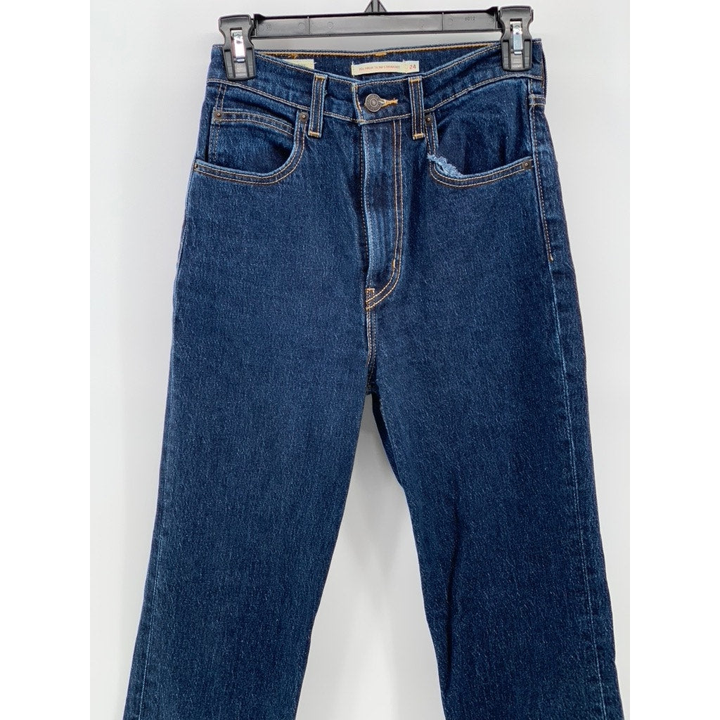 LEVI'S PREMIUM Women's Dark Blue Denim 70's High-Rise Slim Straight Jeans SZ 24