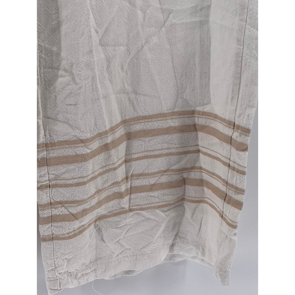 CROSBY Women's White-Tan Linen-Blend Pull-On Striped Cuff Wide-Leg Pant SZ L