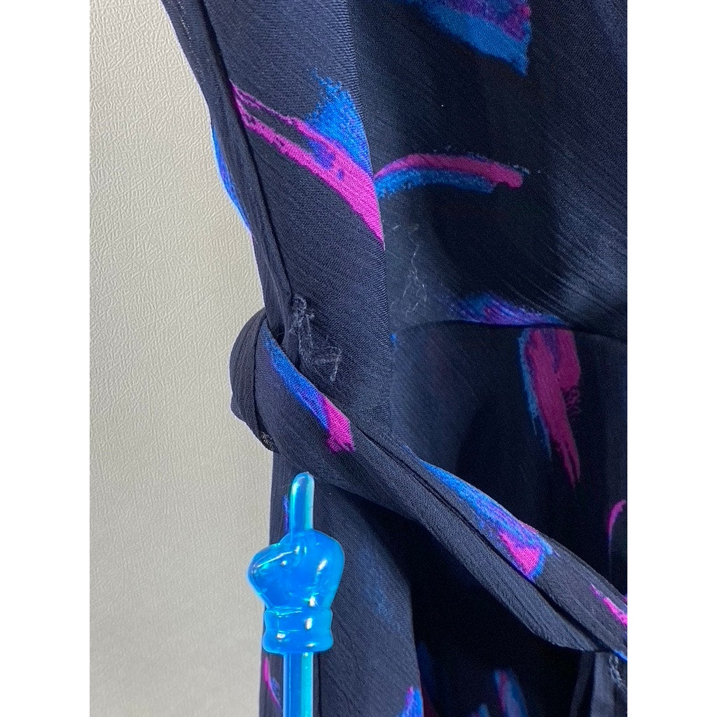 DKNY Women's Berry Multi Printed Buckle-Strap Faux-Wrap Tie-Waist Dress SZ 2