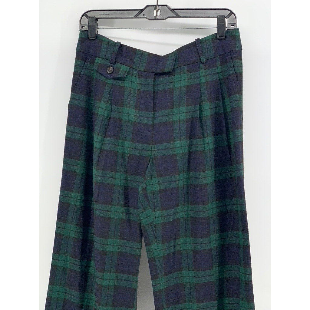 BROOKS BROTHERS Women's Green-Navy Plaid Wide-Leg Pant SZ 6