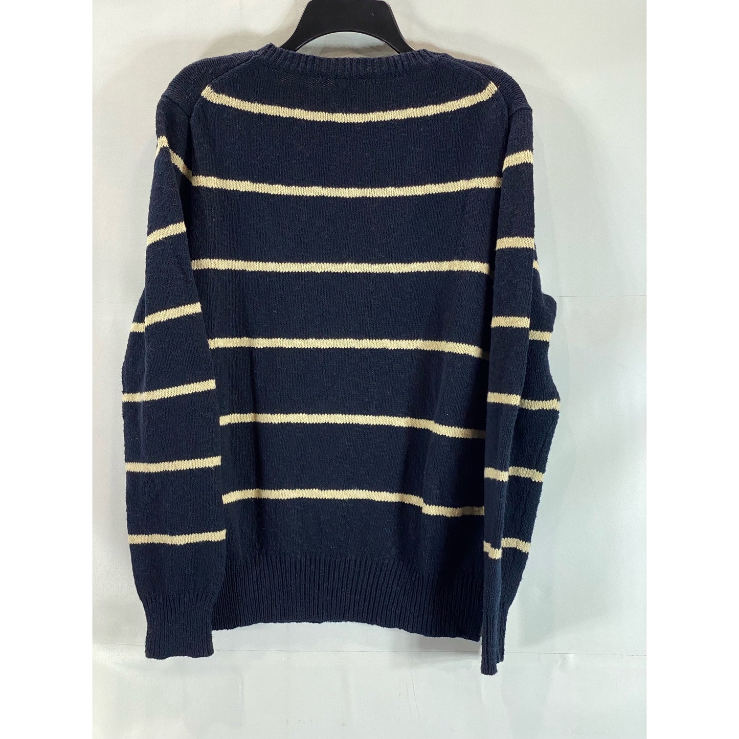 J. CREW Men's Navy/Cream Striped Crewneck Knit Pullover Sweater SZ L