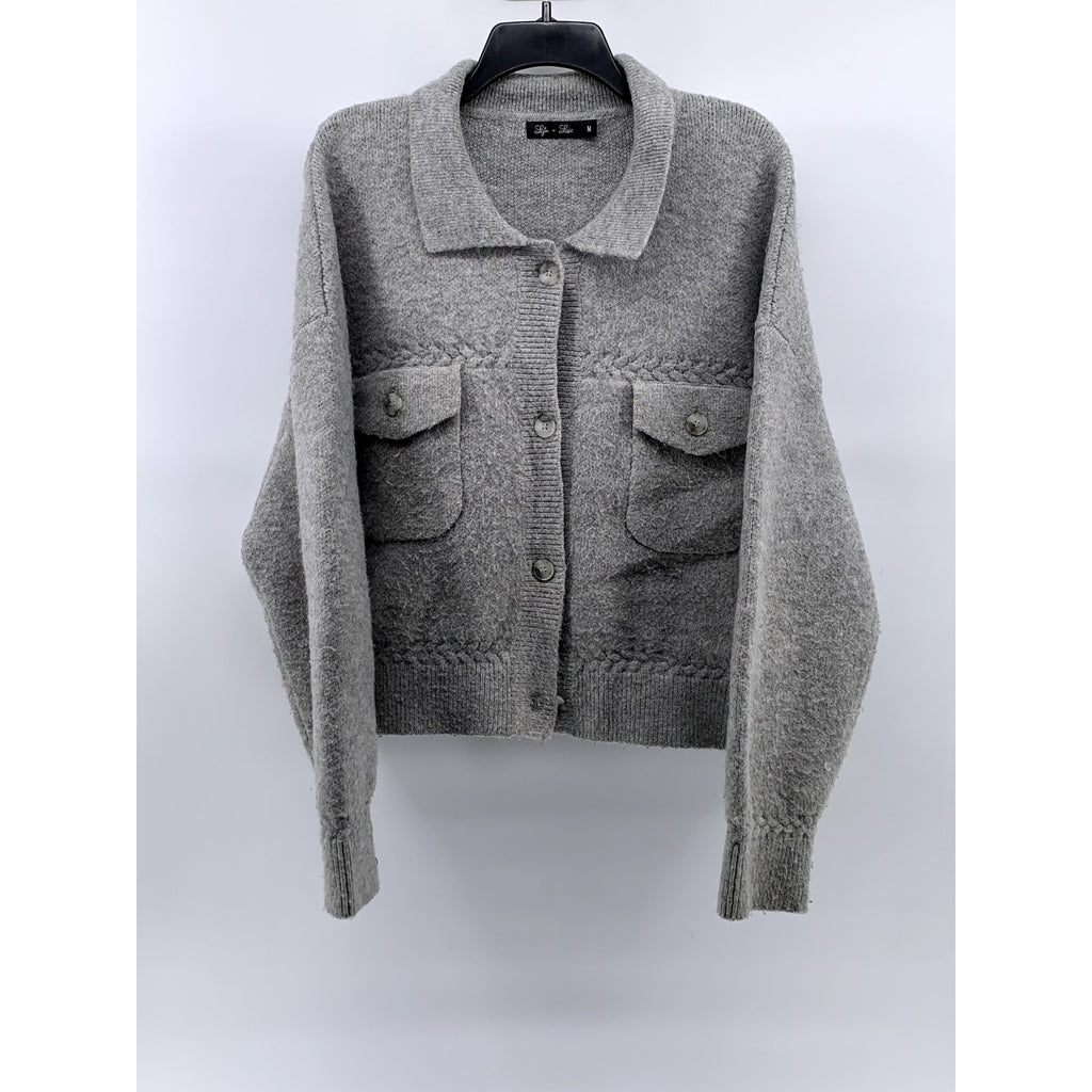 LYLA + LUXE Women's Light Heather Gray Button-Up Long Sleeve Cardigan SZ M