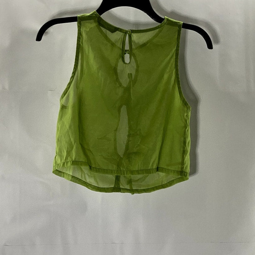 SHEIN Women's Green Keyhole Cutout Crewneck Sleeveless Sheer Top SZ S