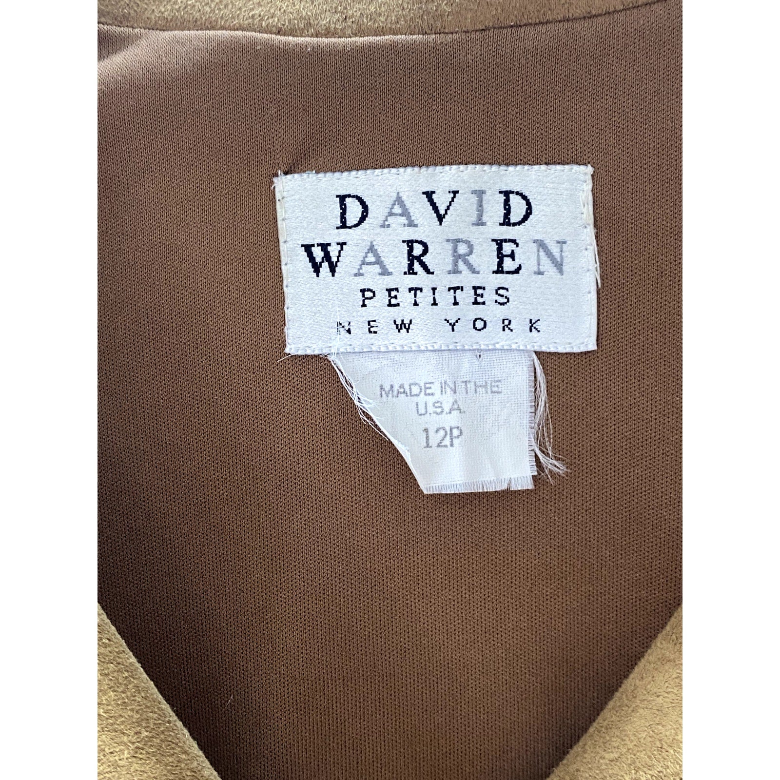 DAVID WARREN PETITES Women's Brown Faux-Suede Button-Up Long Sleeve Blazer SZ12P