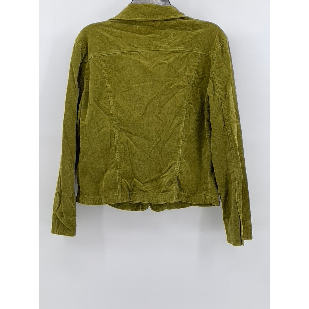LIVE A LITTLE Women's Vintage Green Olive Corduroy Shirt Button Jacket SZ PL