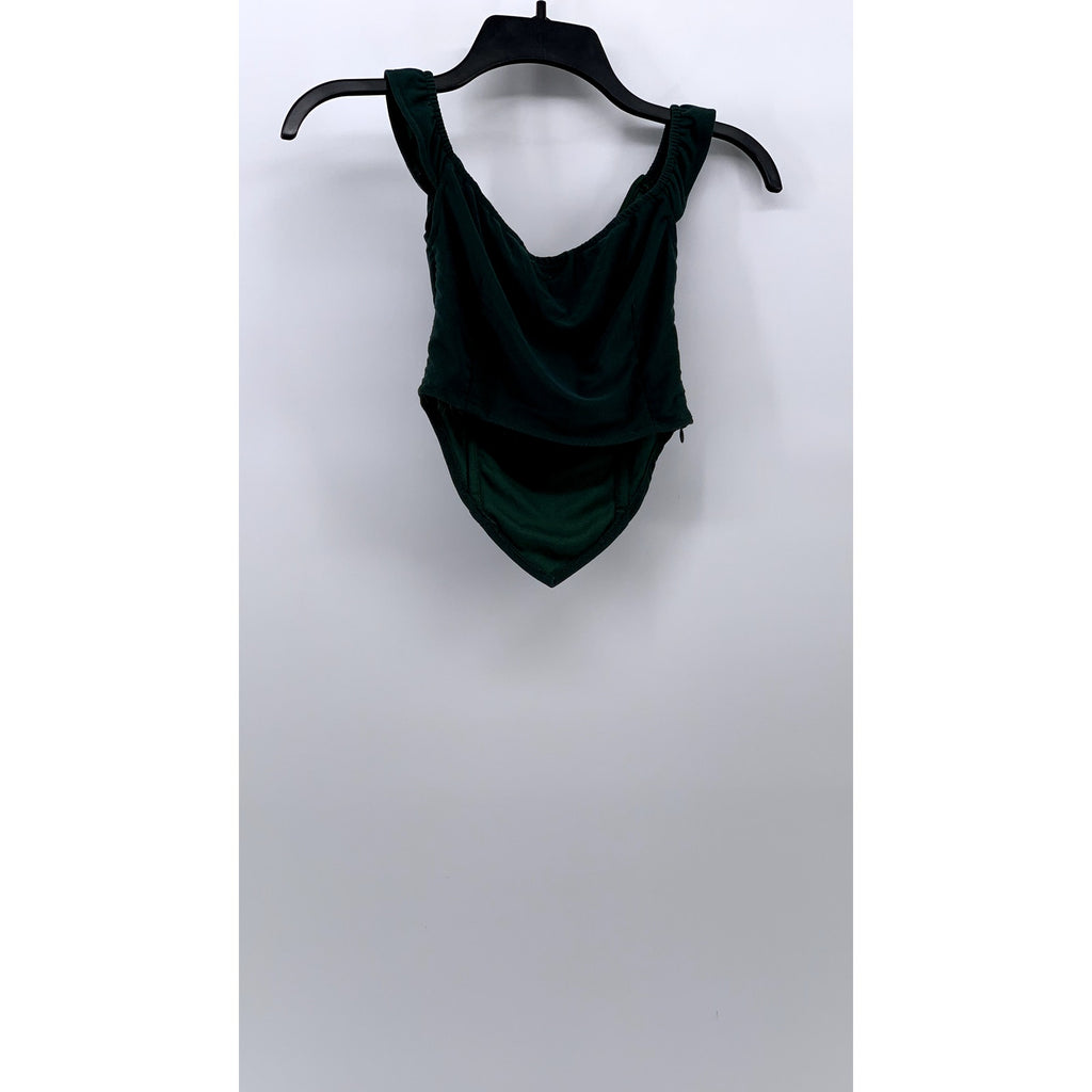 PRETTYLITTLETHING Women's Dark Green Drapey Scoop-Neck Ruffle Corset Top SZ 4