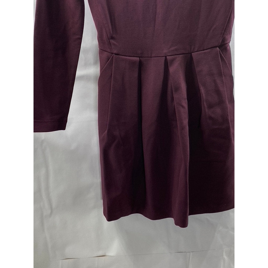 SUNDAY BEST Women's Burgundy Crewneck Long Sleeve A-Line Mini Dress SZ 2
