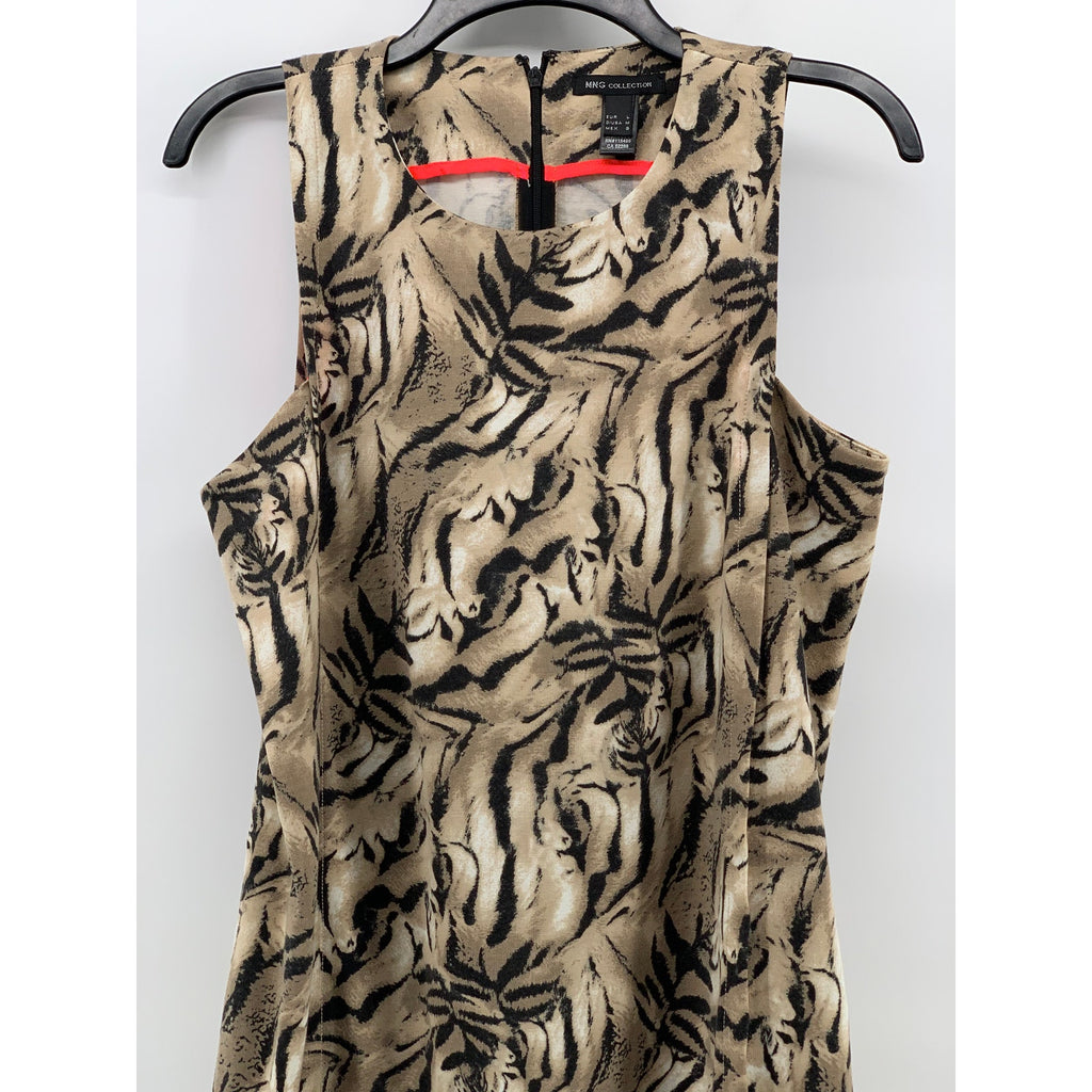 MNG COLLECTION Women’s Brown Printed Scoop-Neck Sleeveless Sheath Dress SZ M