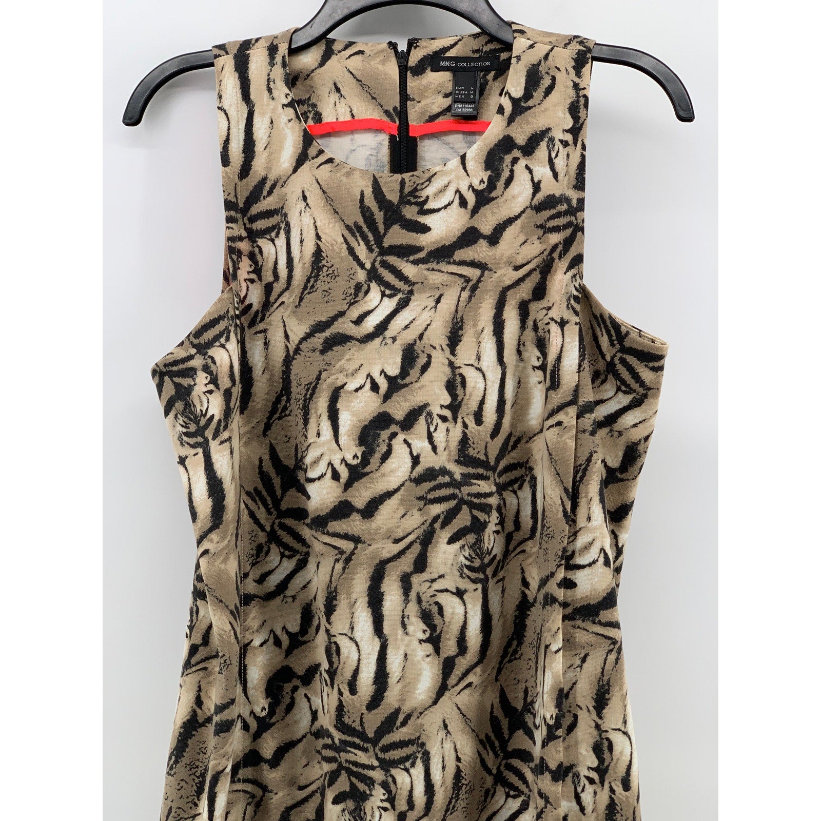 MNG COLLECTION Women’s Brown Printed Scoop-Neck Sleeveless Sheath Dress SZ M