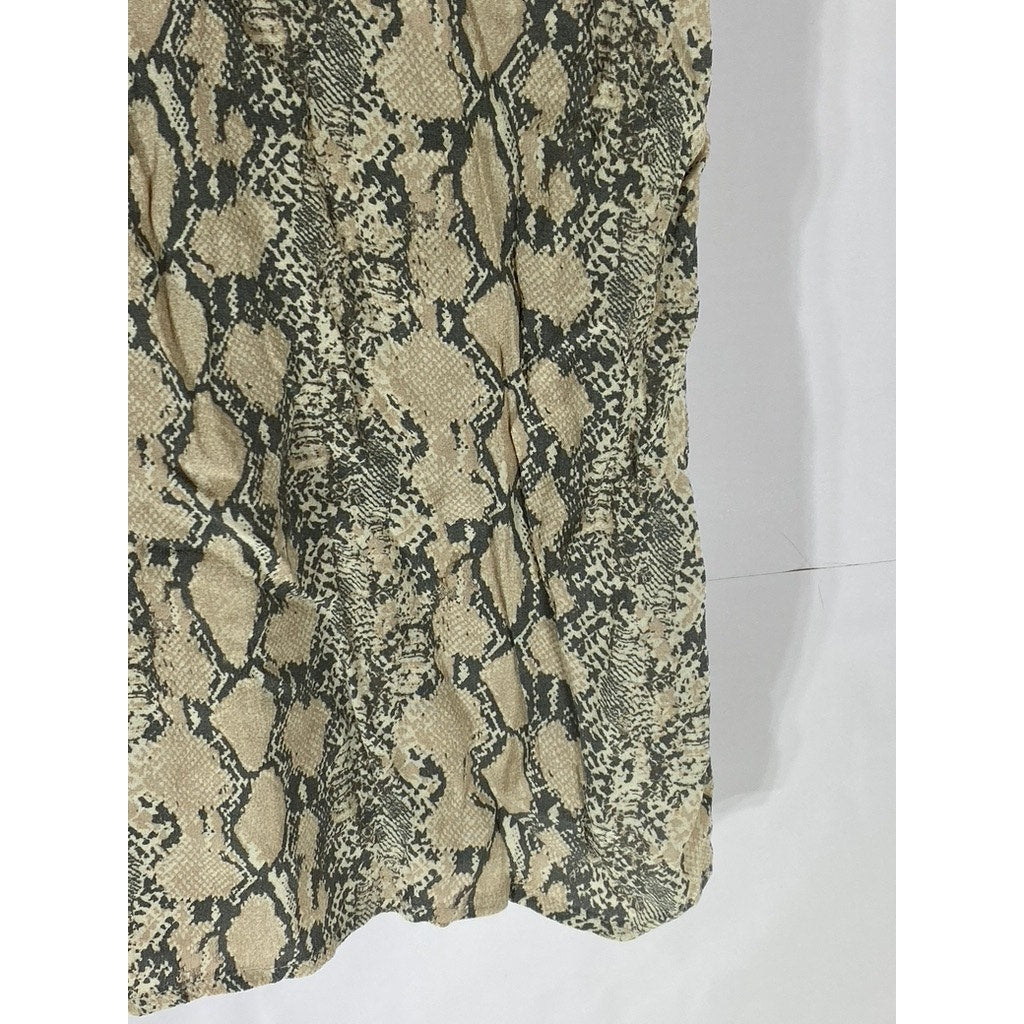 AMERICAN EAGLE Outfitters Women's Beige Snake-Print Straight Midi Skirt SZ XS