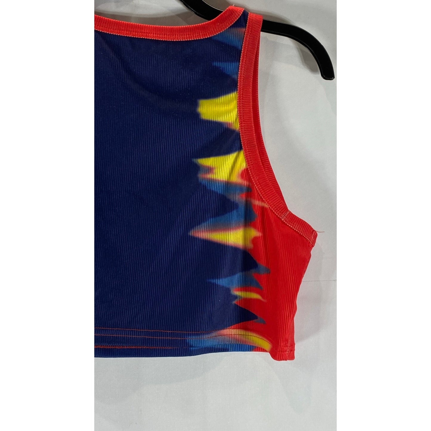 Women's Red/Blue Tiger Ribbed Crewneck Cropped Tank Top SZ L