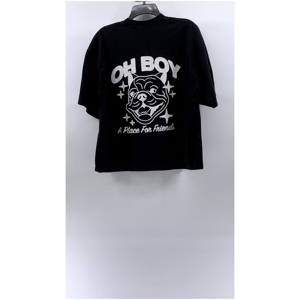 OH BOY Women's Black-White Buckster Classic-Fit Crewneck Short Sleeve Top SZ L
