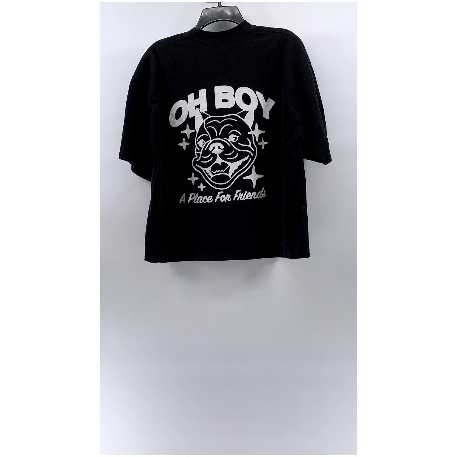 OH BOY Women's Black-White Buckster Classic-Fit Crewneck Short Sleeve Top SZ L