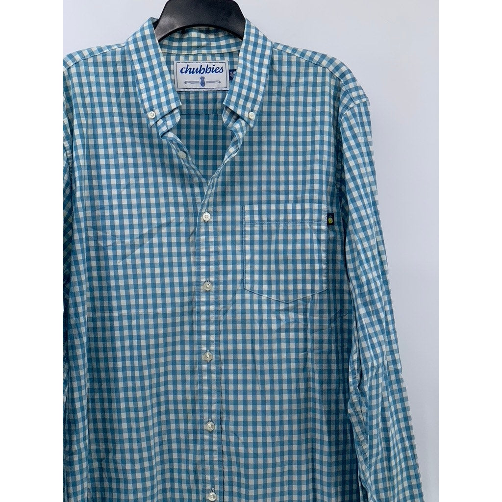 CHUBBIES Men's Blue-White Gingham Button-Up Shirt SZ XL