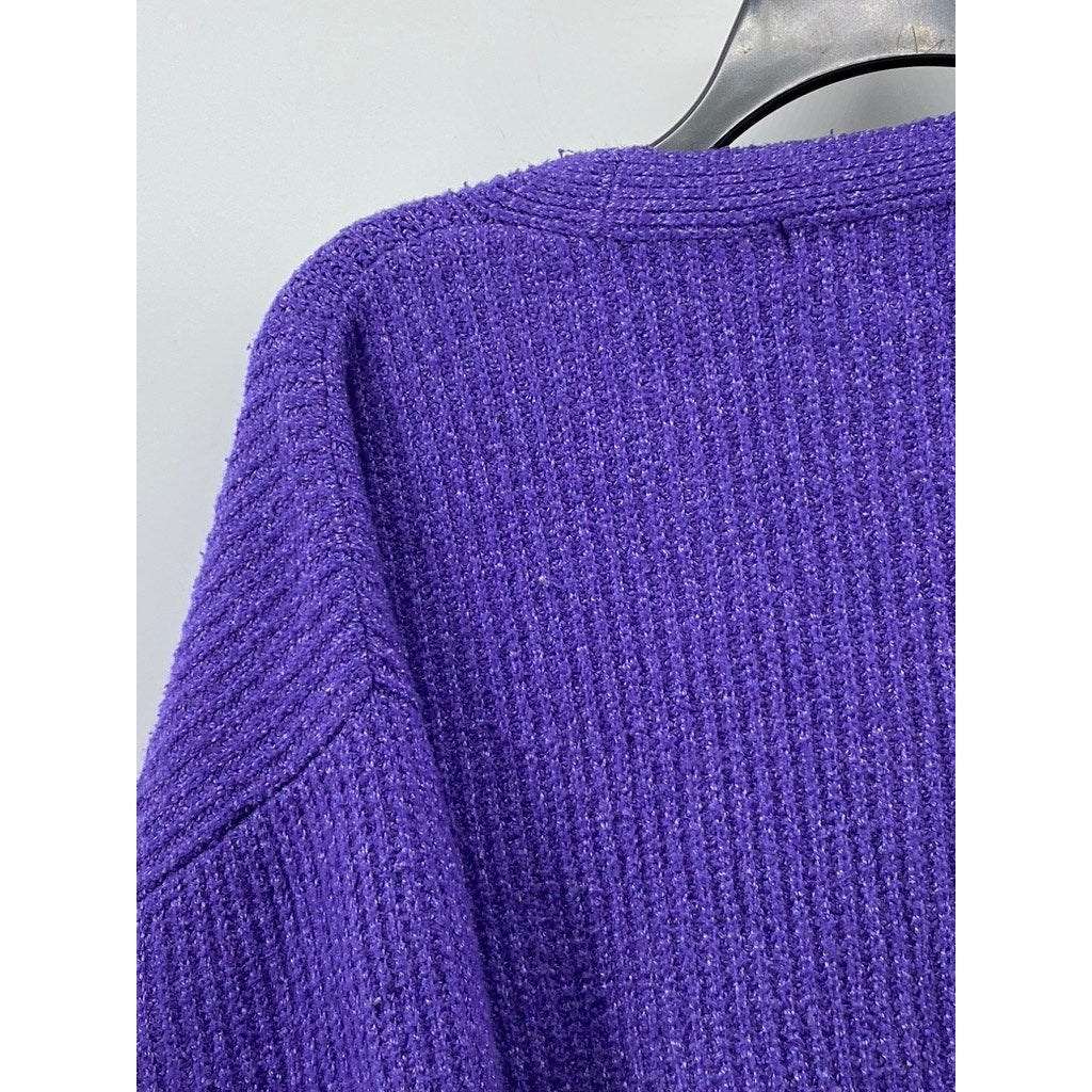 DOUBLE ZERO Women's Purple Knit Long Sleeve Button-Up Cropped Cardigan SZ S