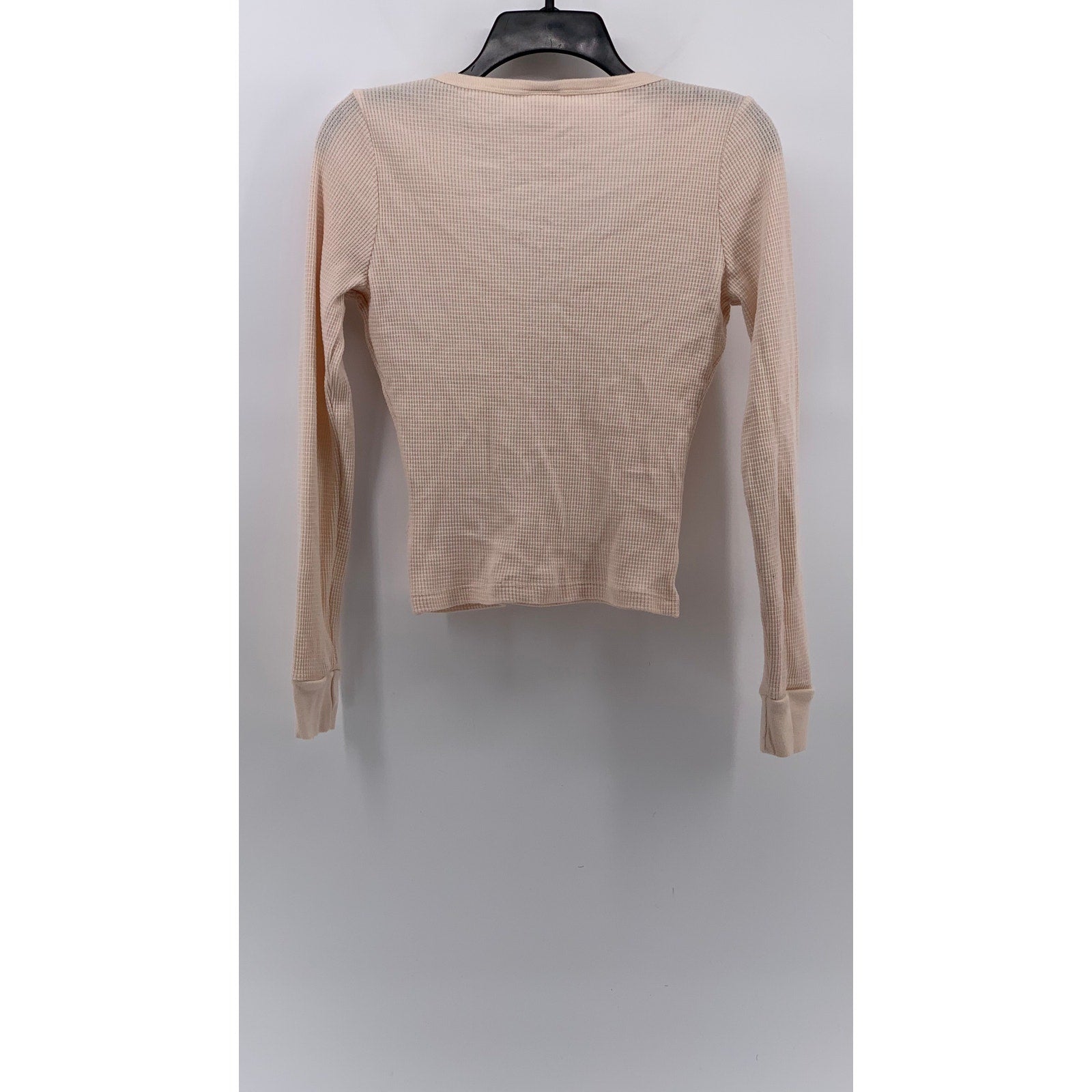 TNA Women's Rose Waffle-Knit Button-Up Long Sleeve V-Neck Crop Top SZ M