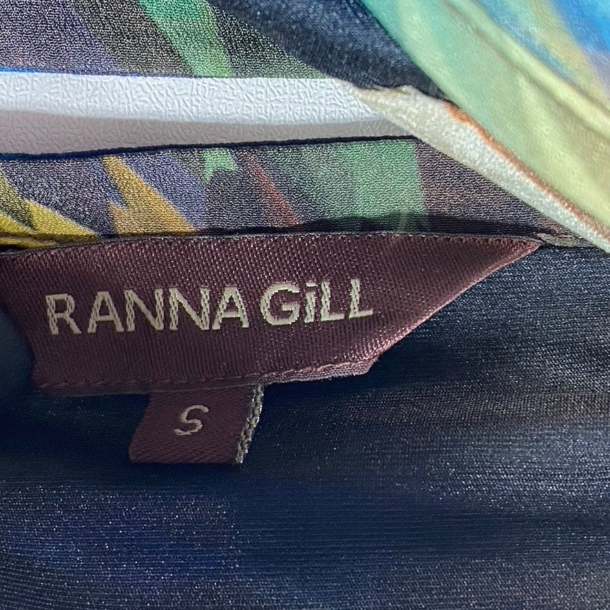 RANNA GILL Women's Blue Multi Tropical Tie-Waist Embellished Halter Dress SZ S
