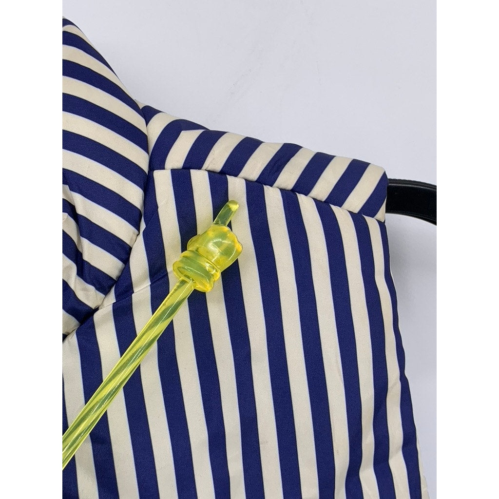 FREE ASSEMBLY Women's Blue-White Striped Snap-Button Puffer Quilted Vest SZ S