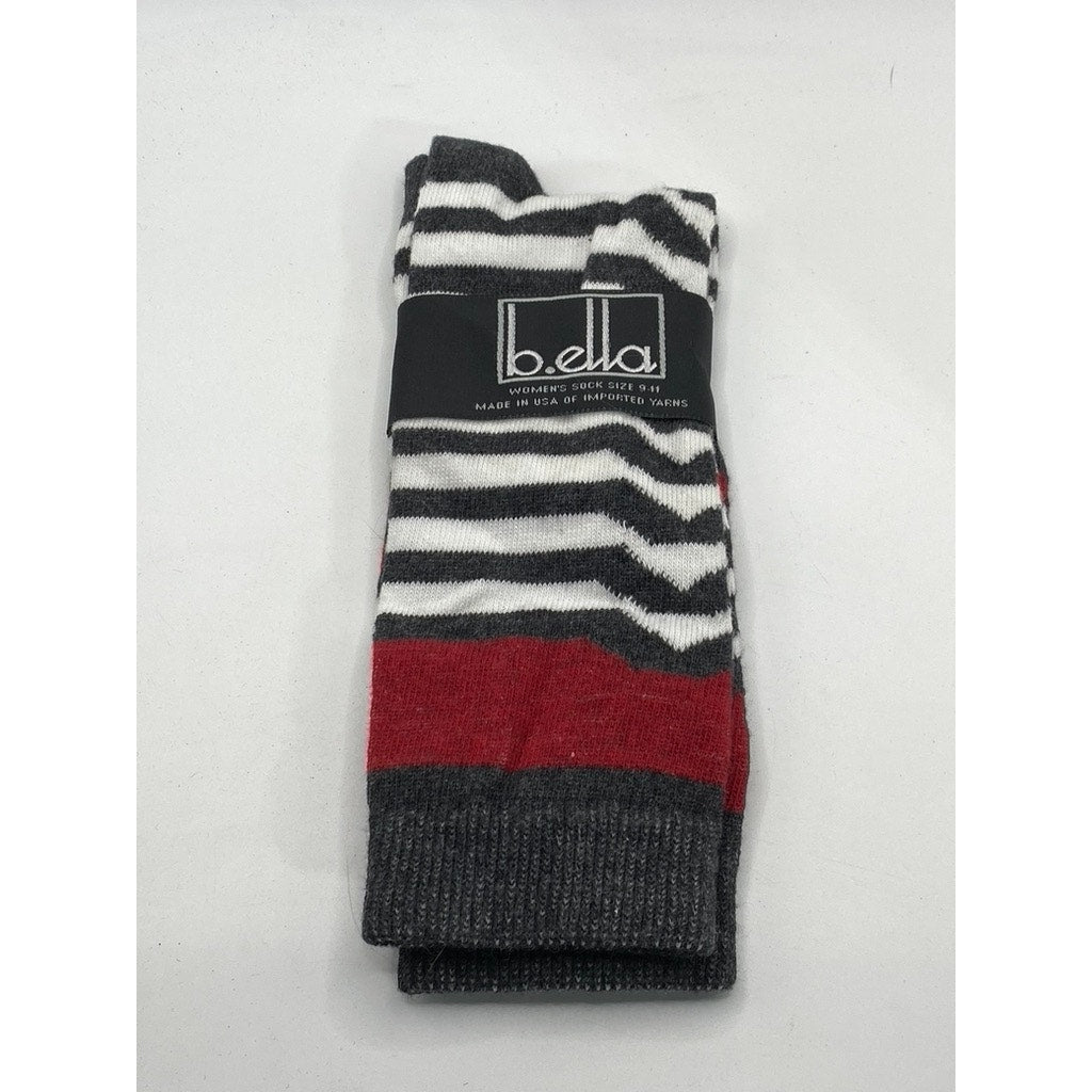 B.ELLA Women's White-Black Heather Striped Betsy Knee High Socks SZ 9-11