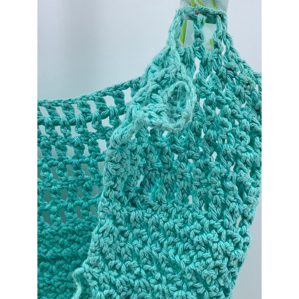 UNBRANDED Women's Blue Floral Scoop-Neck Crochet Knit Handmade Ruffle Top SZ S