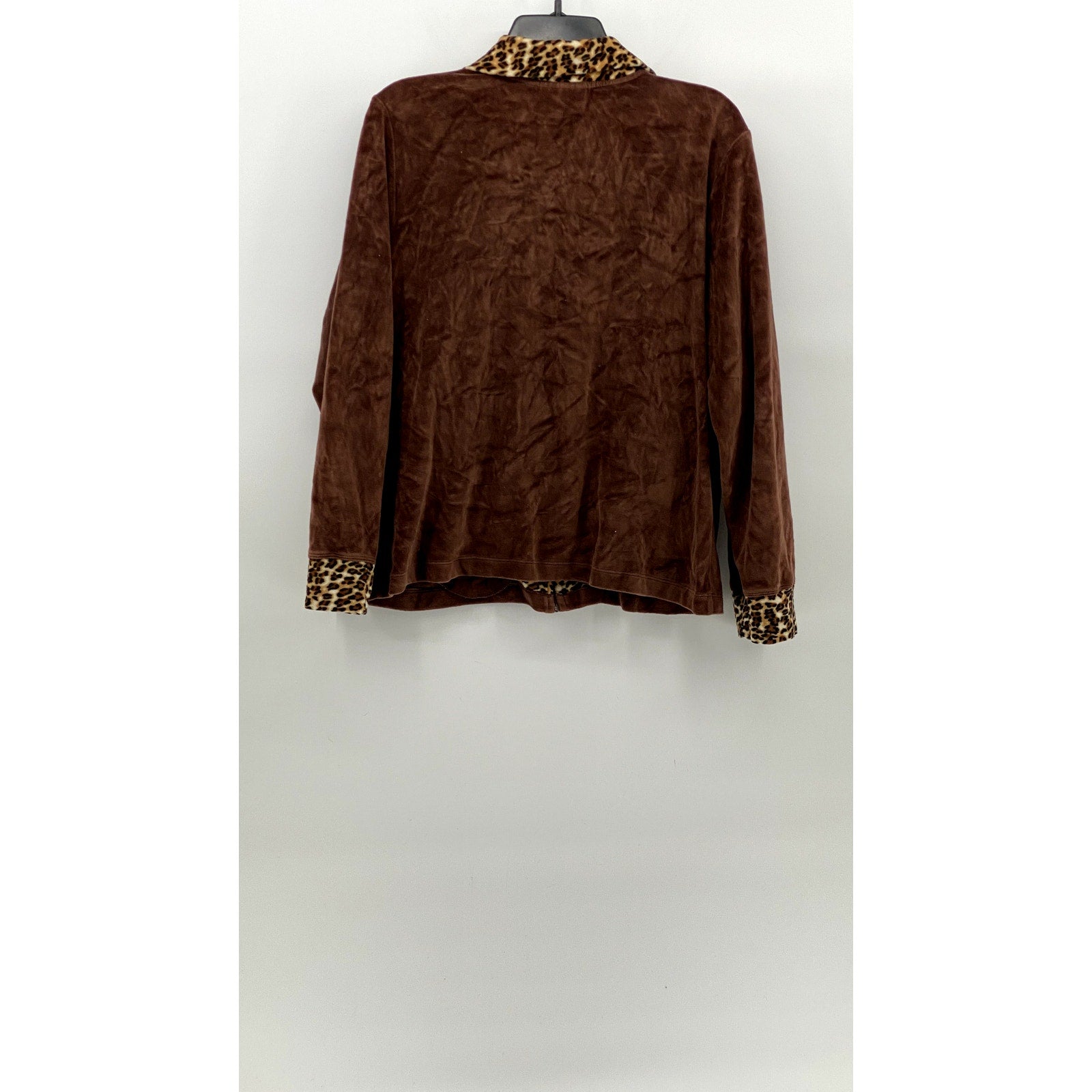 SPORT SAVVY Women's Brown Soft Y2K Animal Print Zip-Up Long Sleeve Sweater SZ M