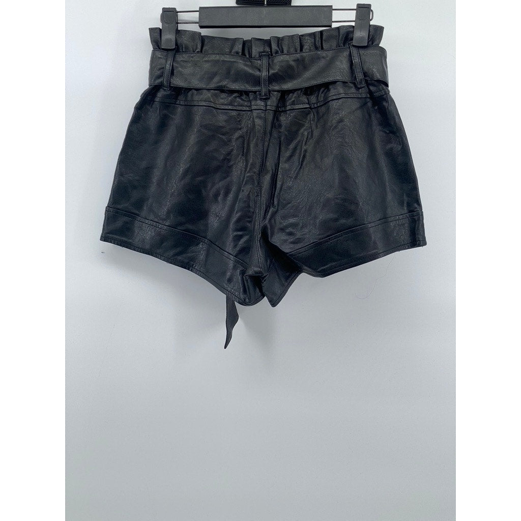 BDG URBAN OUTFITTERS Women’s Black Faux-Leather Belted Paperbag Shorts SZ XS