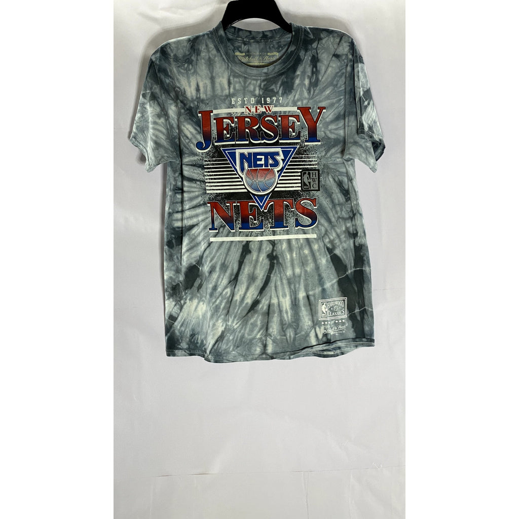 MITCHELL & NESS Men's Blue/White Tie-Dye New Jersey Nets Crewneck T-Shirt SZ M