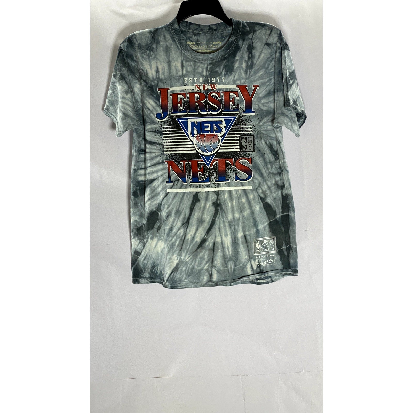 MITCHELL & NESS Men's Blue/White Tie-Dye New Jersey Nets Crewneck T-Shirt SZ M