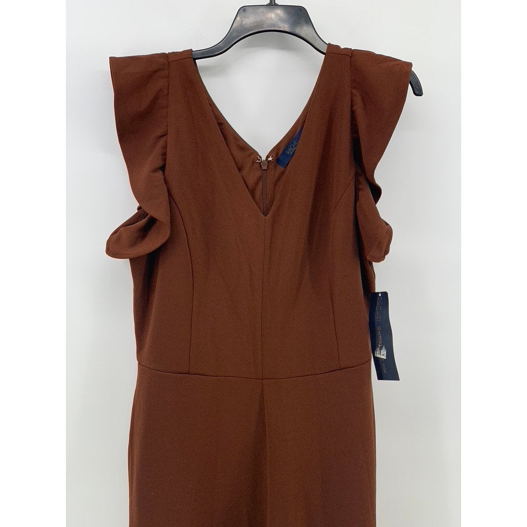 RACHEL RACHEL ROY Women's Brown V-Neck Ruffle-Sleeve Cropped Jumpsuit SZ XL