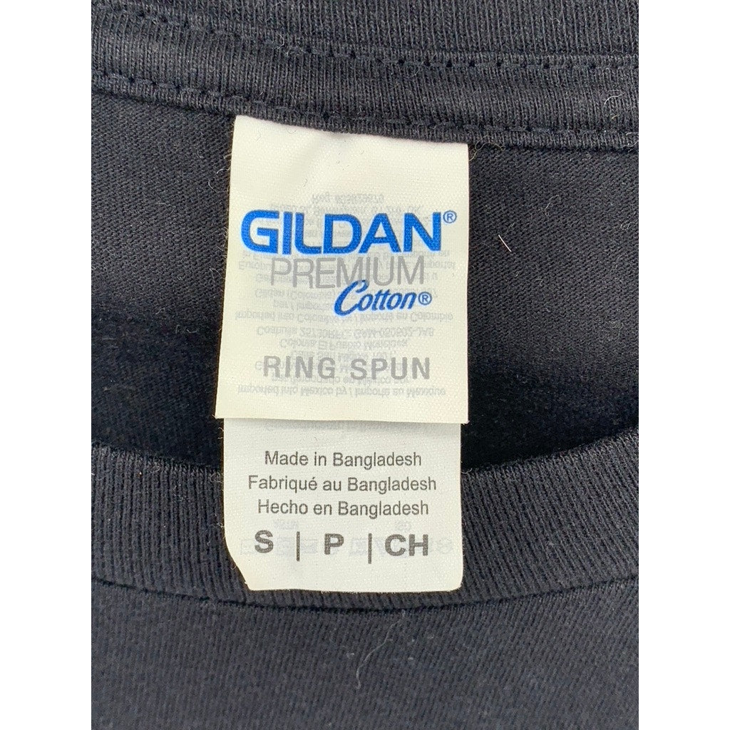 GILDAN Women's Black Daisy Embroidered Logo Crewneck Short Sleeve Top SZ S